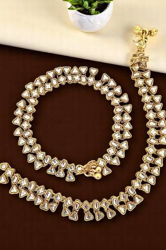 Gold plated kundan studded anklet