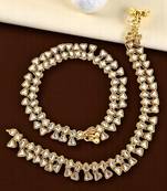 Gold plated kundan studded anklet