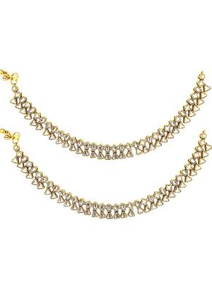Gold plated kundan studded anklet 2
