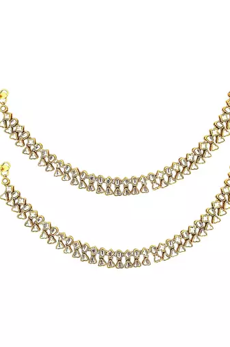 Gold plated kundan studded anklet