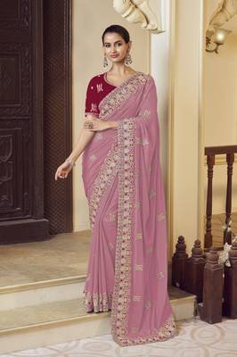 Light pink georgette party wear saree with blouse fabric  1