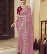 Light pink georgette party wear saree with blouse fabric 