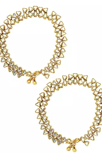Gold plated kundan studded anklet