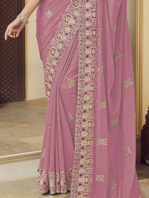 Light pink georgette party wear saree with blouse fabric  2