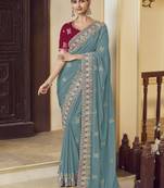 Rama georgette party wear saree with blouse fabric 