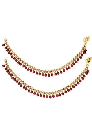 Gold plated maroon beaded flower design anklet 2
