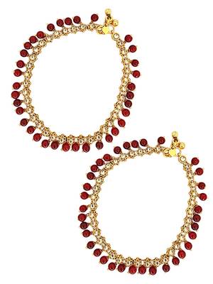 Gold plated maroon beaded flower design anklet 3