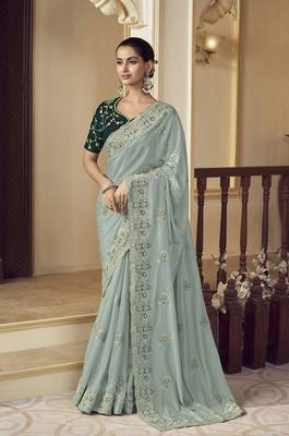 Light sea green georgette party wear saree with blouse fabric  1