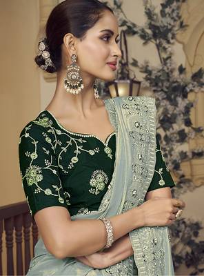 Light sea green georgette party wear saree with blouse fabric  2