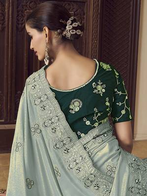 Light sea green georgette party wear saree with blouse fabric  3