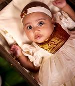 White  handloom infant sleeve ties dress headband and shoes for kids