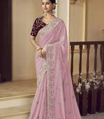 Light pink georgette party wear saree with blouse fabric 