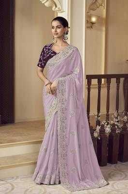 Lavender georgette party wear saree with blouse fabric  1