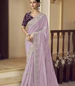 Lavender georgette party wear saree with blouse fabric 