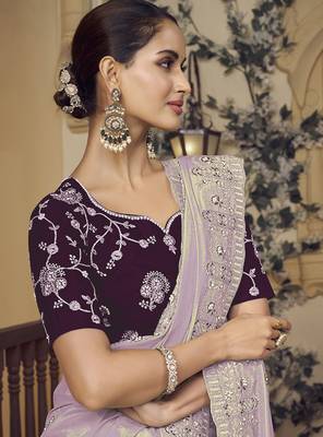Lavender georgette party wear saree with blouse fabric  2