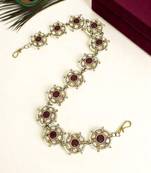 Gold plated red stone flower design matha patti