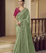 Light green georgette party wear saree with blouse fabric 