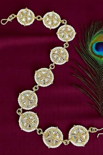 Gold plated stone studded circle shape matha patti