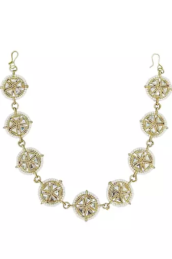 Gold plated stone studded circle shape matha patti