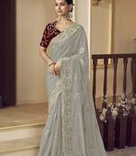 Grey georgette party wear saree with blouse fabric 