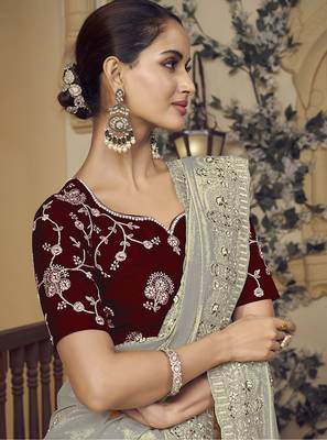 Grey georgette party wear saree with blouse fabric  2