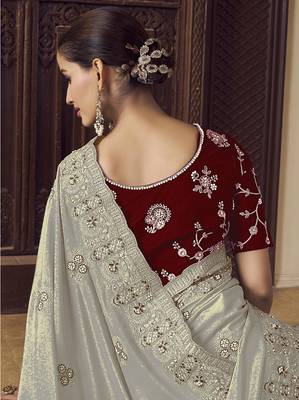 Grey georgette party wear saree with blouse fabric  3