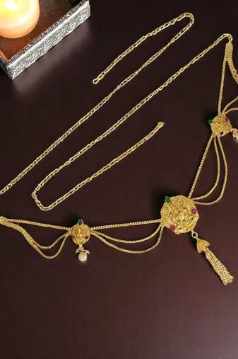 Gold plated temple design waist chain kamarbandh