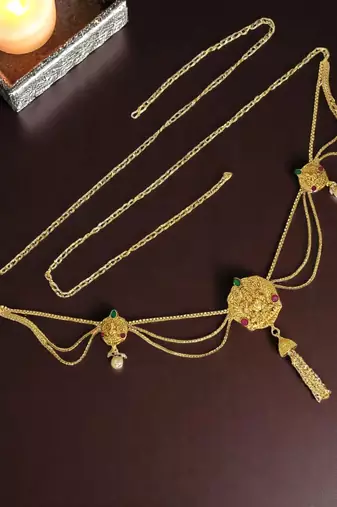 Gold plated temple design waist chain kamarbandh