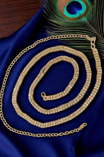 Gold plated cubic zircon studded waist chain kamarbandh