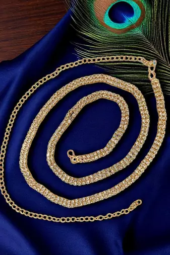 Gold plated cubic zircon studded waist chain kamarbandh