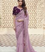 Lavender georgette party wear saree with blouse fabric 