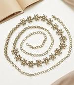 Gold plated stone studded flower design waist chain