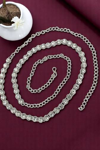 Silver plated stone studded waist chain kamarbandh
