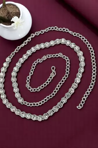 Silver plated stone studded waist chain kamarbandh