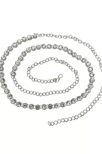 Silver plated stone studded waist chain kamarbandh