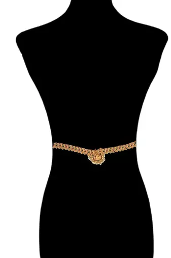 Gold plated temple, peacock design waist chain kamarbandh