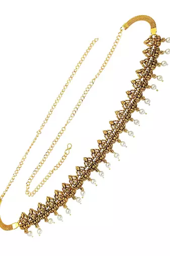 Gold plated temple design waist chain kamarbandh
