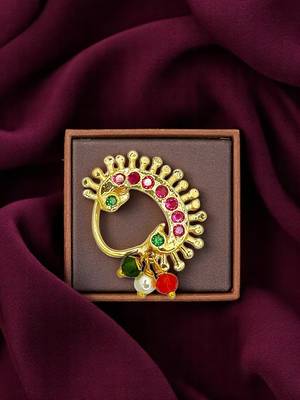 Gold plated stone studded peacock clip on nosepin 1