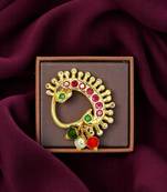 Gold plated stone studded peacock clip on nosepin