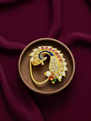 Gold plated peacock design clip on nosepin 1