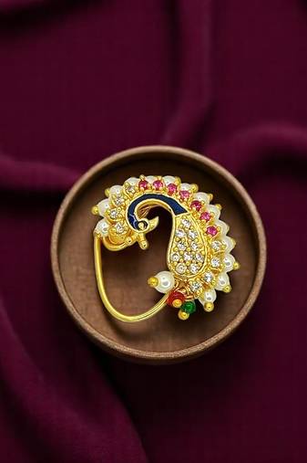 Gold plated peacock design clip on nosepin