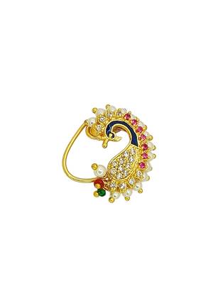 Gold plated peacock design clip on nosepin 3