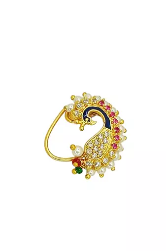 Gold plated peacock design clip on nosepin