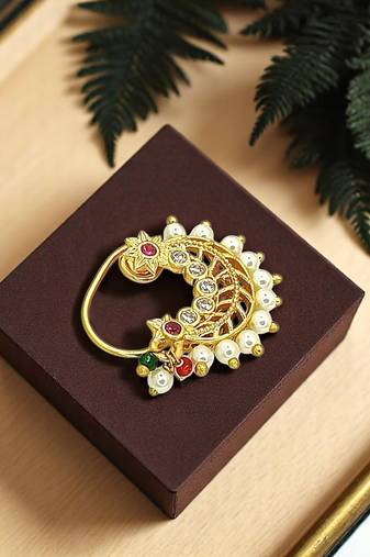 Gold plated filigree work clip on nosepin