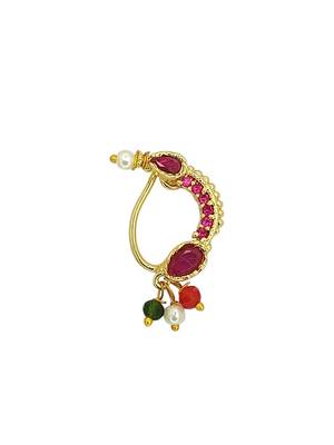 Gold plated pink stone studded clip on nosepin 2