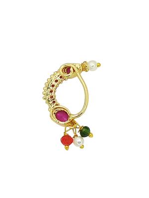 Gold plated pink stone studded clip on nosepin 3