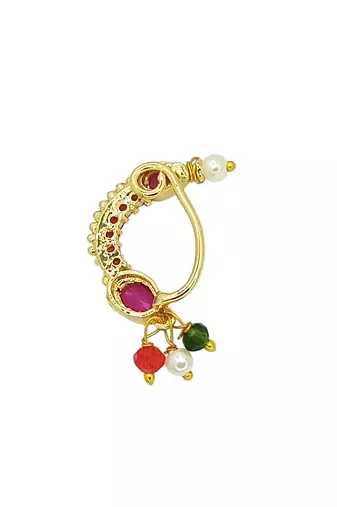 Gold plated pink stone studded clip on nosepin