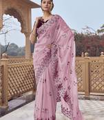 Light purple fancy organza party wear saree with blouse fabric 