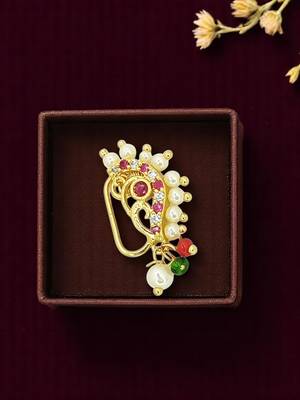 Gold plated maharashtrian clip on nosepin 1