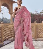 Pink fancy organza party wear saree with blouse fabric 